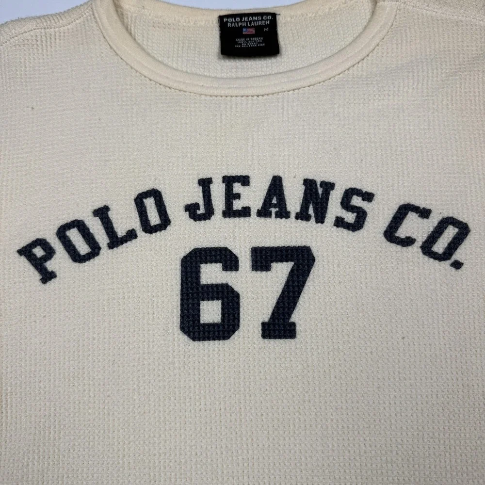 Vintage Polo Jeans Co Ralph Lauren Shirt Mens Medium White Thermal 67 Tee Waffle